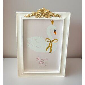 Shabby Chic Farmhouse Picture Frame 4x6 White Gold Roses Feminine French Country